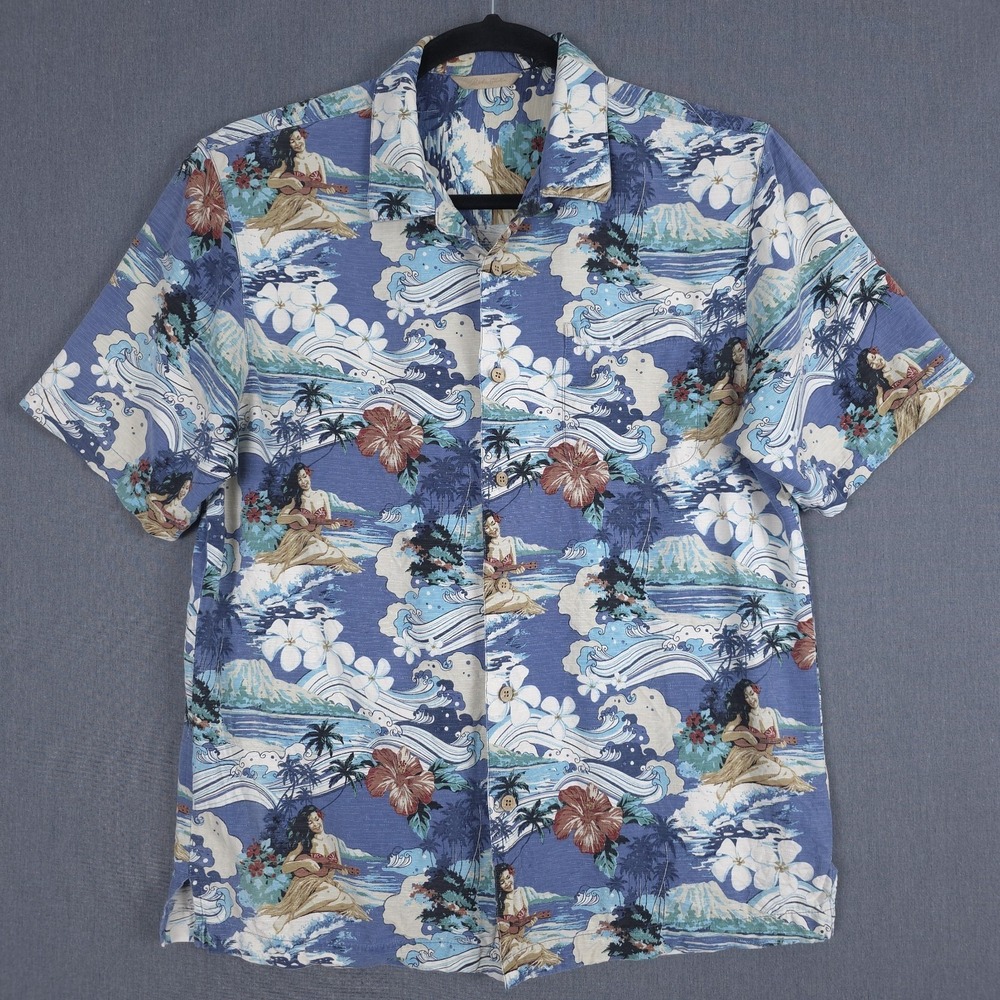 Paradise Collection Hawaiian‎ Shirt Mens Medium Silk Tropical Hula Girl Beach